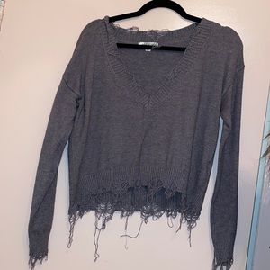 Gray distressed sweater